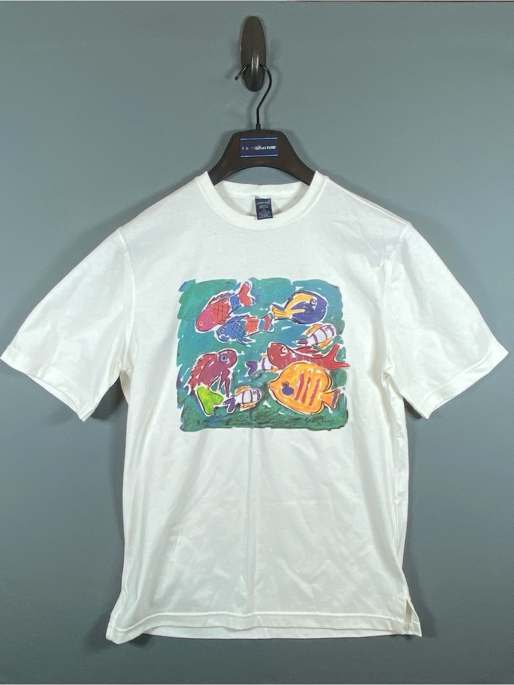 VTG Lands End Sally Huss Tropical Fish T Shirt Womens S Regular Made In USA